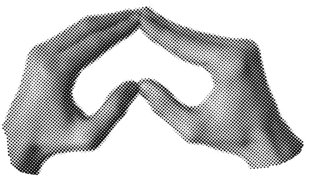 Hand heart gesture collage halftone. Human hands  making love pop art effect.