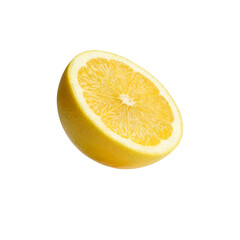 [Transparent Background PNG]A fresh and juicy half of a yellow lemon against a white background