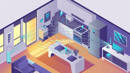 Fototapeta premium Modern smart home interior with connected devices and automated systems