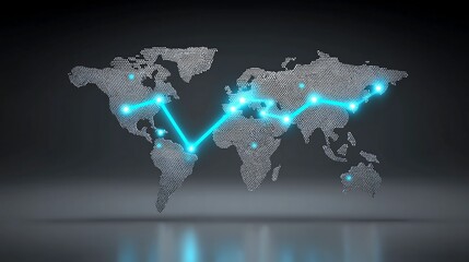 Global Business Statistics Visualization with World Map, Glowing Data Points and Trend Lines
