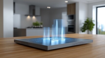 Real Time Business Metrics Visualization with Holographic Numbers and Charts Above Workspace
