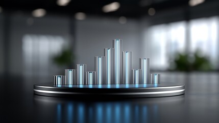 Real Time Business Metrics Visualization with Holographic Numbers and Charts Above Workspace
