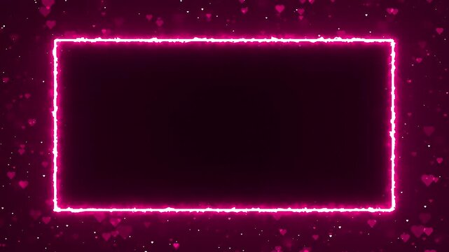 Pink hearts and neon border frame on black blackground ideal for valentine and anniversary celebration romantic motion background