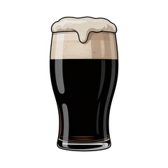 Dark Beer Pint with Creamy Foam Head Isolated on Black Background
