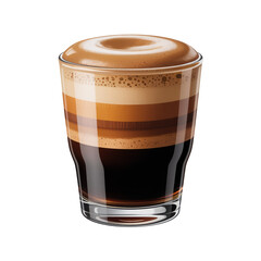 Layered Espresso Coffee in Glass Isolated on Black Background