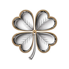 Luxury Silver and Gold Four Leaf Clover Symbol Isolated on Black Background Luck Fortune and Elegant Jewelry Style Concept