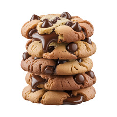 Stack of Chocolate Chip Cookies with Melted Chocolate Isolated on Black