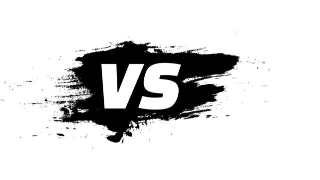 VS versus battle competition screen with white text on black brush stroke isolated on transparent background for gaming
