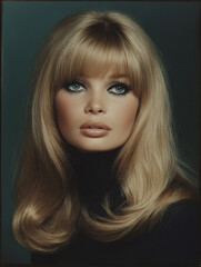 Naklejka premium Retro Portrait of Beautiful Blonde Woman iwith 1960s Makeup, Vintage Film Poster Style
