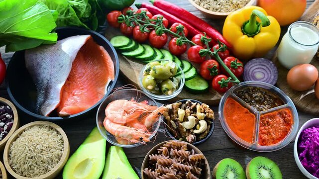 Food products representing balanced diet