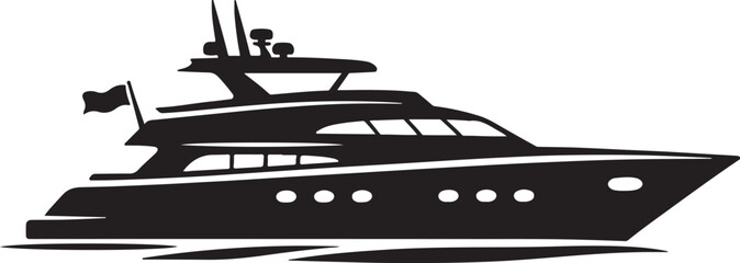 Yacht Silhouette Icon, Luxury Marine Transport Vessel Design Isolated on White