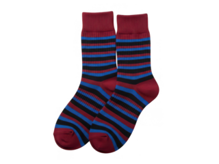 Striped red and blue socks isolated on transparent background