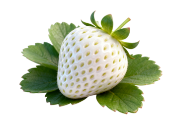 [Transparent Background PNG]White Strawberry with Green Leaves and Fresh Appearance