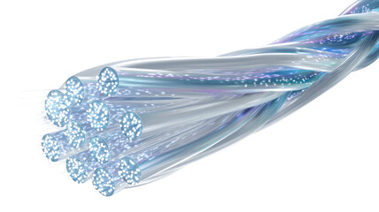 Blue optical fiber bundle isolated on transparent background