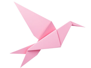 Naklejka premium A delicate pink origami bird in mid-air, created by folding paper into a beautiful design