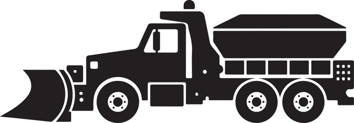 Snow Plow Truck Silhouette Icon, Winter Road Maintenance Vehicle Design Isolated on White