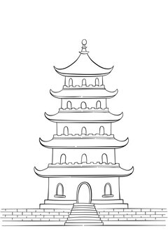 Elegant Pagoda Architecture A Traditional Multi-Tiered Buddhist Temple Structure with Steps