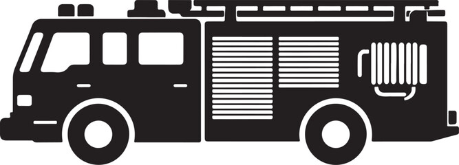 Fire Engine Silhouette Icon, Emergency Response Vehicle Design Isolated on White