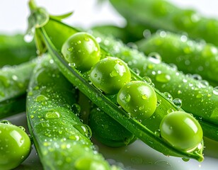 Fresh green peas with pod close up