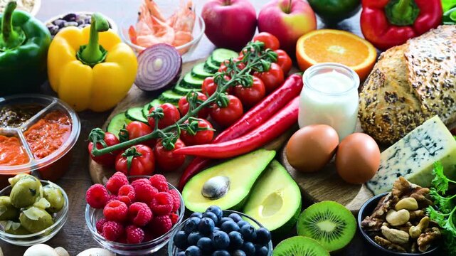 Food products representing balanced diet