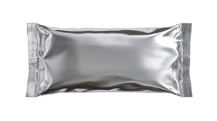 Blank metallic foil snack bar wrapper packaging with sealed edges realistic product mockup isolated on white background