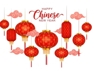Happy chinese new year lanterns isolated on transparent background