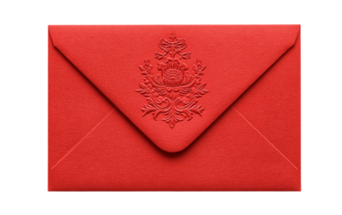 Elegant red envelope featuring embossed lotus artwork designed for cultural celebrations luxury gifting and refined visual concepts isolated on transparent background PNG