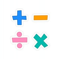 Fototapeta premium Colorful cartoon basic mathematical operations vector illustration for kids 