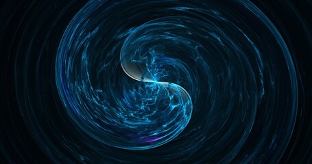 Abstract Blue Quantum Vortex with Swirling Yin Yang Energy Currents and Electric Plasma Waves on Dark Background   © Rebecca