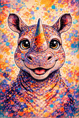 Obraz premium Colorful Rhino Face Pop Art Illustration on Abstract Paint Splatter Background
