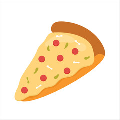 Single slice of pizza with cheese and tomato toppings illustration. Suitable for clip art, stickers, flat design illustration, etc