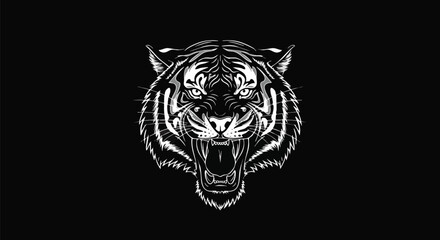 Fierce Tiger Roaring Portrait - Bold Vector Art for Design Projects.