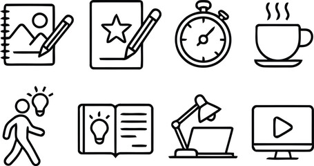 Obraz premium Business education notebook star timer coffee lightbulb book lamp