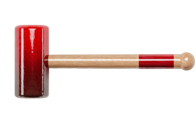 Traditional red festival drum mallet representing ceremonial music cultural heritage and celebratory performance isolated on transparent background PNG