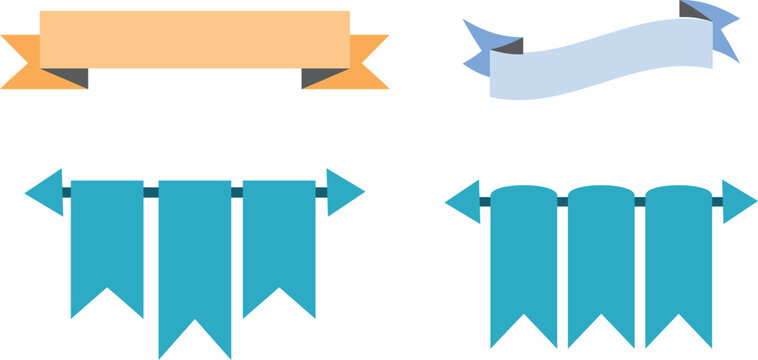 Flat Ribbon Banner and Hanging Pennant Flags Vector Set