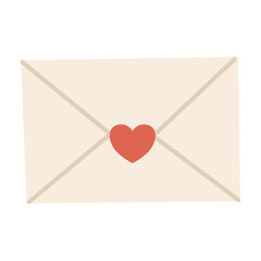 Cute romantic envelope with red heart seal flat illustration. Suitable for clip art, stickers, flat design illustration, etc