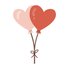Cute heart shaped balloons with a bow flat illustration. Suitable for clip art, stickers, flat design illustration, etc