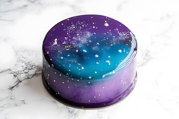 mirror glaze cake, modern dessert with minimalist cake design and glossy surface featuring galaxy color glaze for elegant contemporary pastry presentation