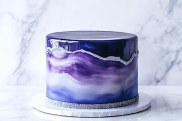 mirror glaze cake, modern dessert with minimalist cake design and glossy surface featuring galaxy color glaze for elegant contemporary pastry presentation