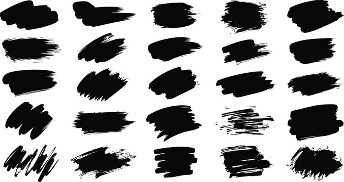 Set of Hand Drawn Black Ink Brush Strokes