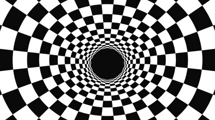 Naklejka premium Stunning black and white optical illusion with spiral checkered pattern