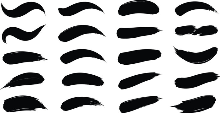 Curved Black Ink Brush Strokes and Swirls