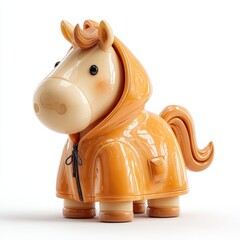 Cute Orange Horse Toy in a Stylish Raincoat for Kids Playtime
