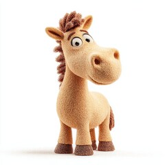 Cute cartoon horse character with fluffy texture and big eyes