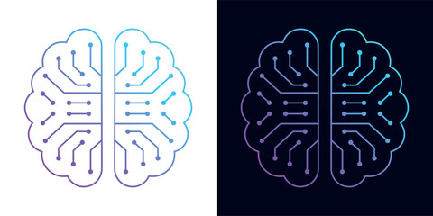 Artificial Intelligence AI Chip in Human Brain. Artificial Intelligence icon with Machine learning, digital skills, generative AI, AI technology, algorithm, virtual intelligence and future