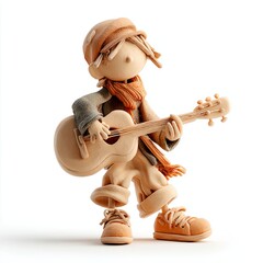 Charming Clay Figurine Playing Acoustic Guitar in Warm Colors