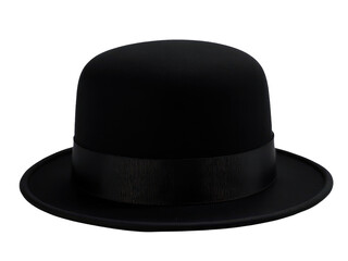 A black hat with a ribbon around it, suitable for formal occasions or costumes