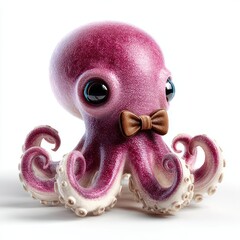 Cute and Colorful Octopus with Bow Tie on White Background