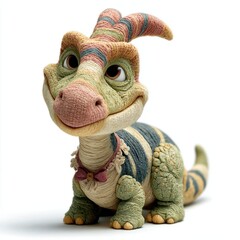 Colorful cartoon dinosaur character with friendly expression and bowtie