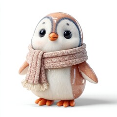 Cute Penguin Figurine Wearing Scarf in Soft Pastel Tones
